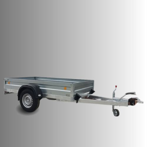 Prívesný vozík plechové bočnice nápravy AL-KO alebo KNOTT kolesá vedľa plochy vozíka