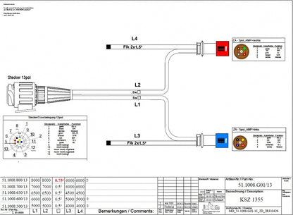 Kabeláž 6,5m 13 polová s vývodmi na pozičné svetlá JOKON