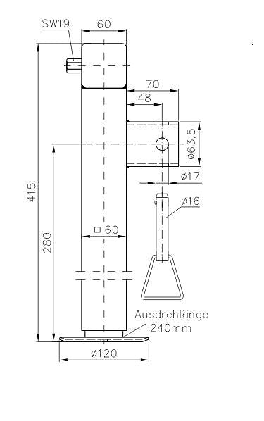 Oporná noha 1300kg SF 60-19-280 bez kľuky krátka sklopná