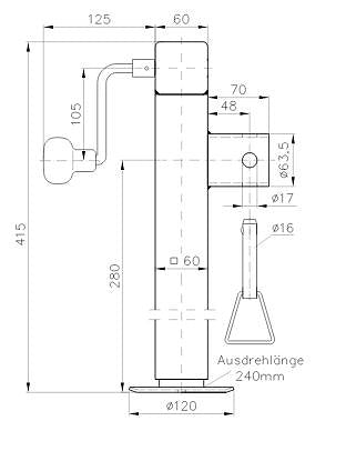 Oporná noha 1300kg SF 60-280 s kľukou krátka sklopná