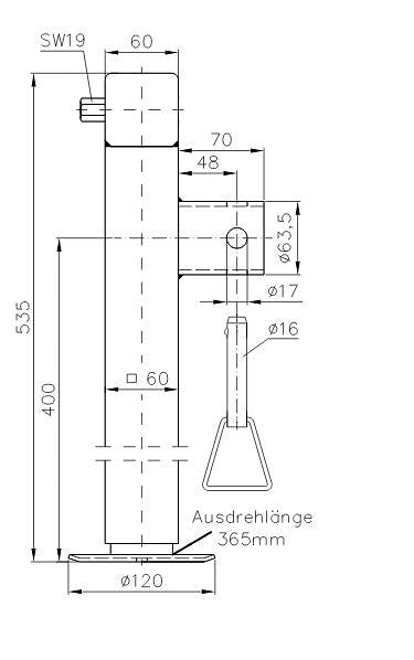Oporná noha 1300kg  SF 60-19-400 bez kľuky dlhá sklopná