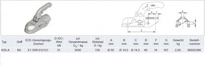 Prívesový kĺb K 35 A N-3