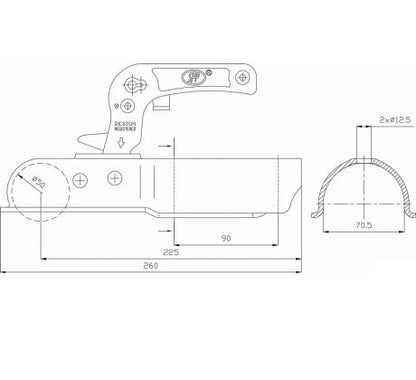 Prívesový kĺb trubka 70 1300kg G