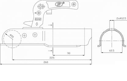 Prívesový kĺb trubka 60mm 1300kg  F