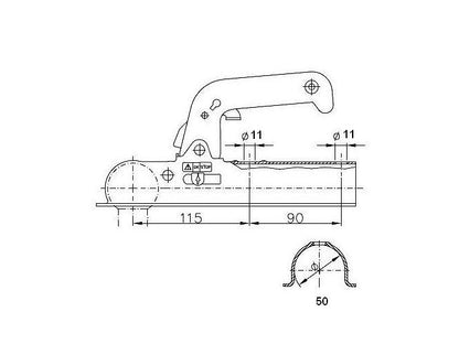 Prívesový kĺb trubka 50mm 800kg