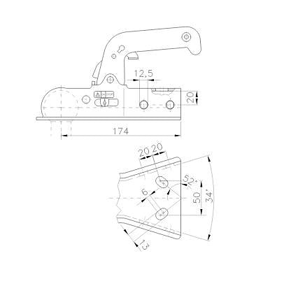 Prívesný kĺb na V-oje 750kg