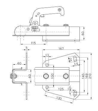 Prívesný kĺb s držiakom na V-oje 1500kg