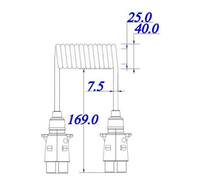 Špirálový kábel 3m 2x zástrčka 7 pól.12V